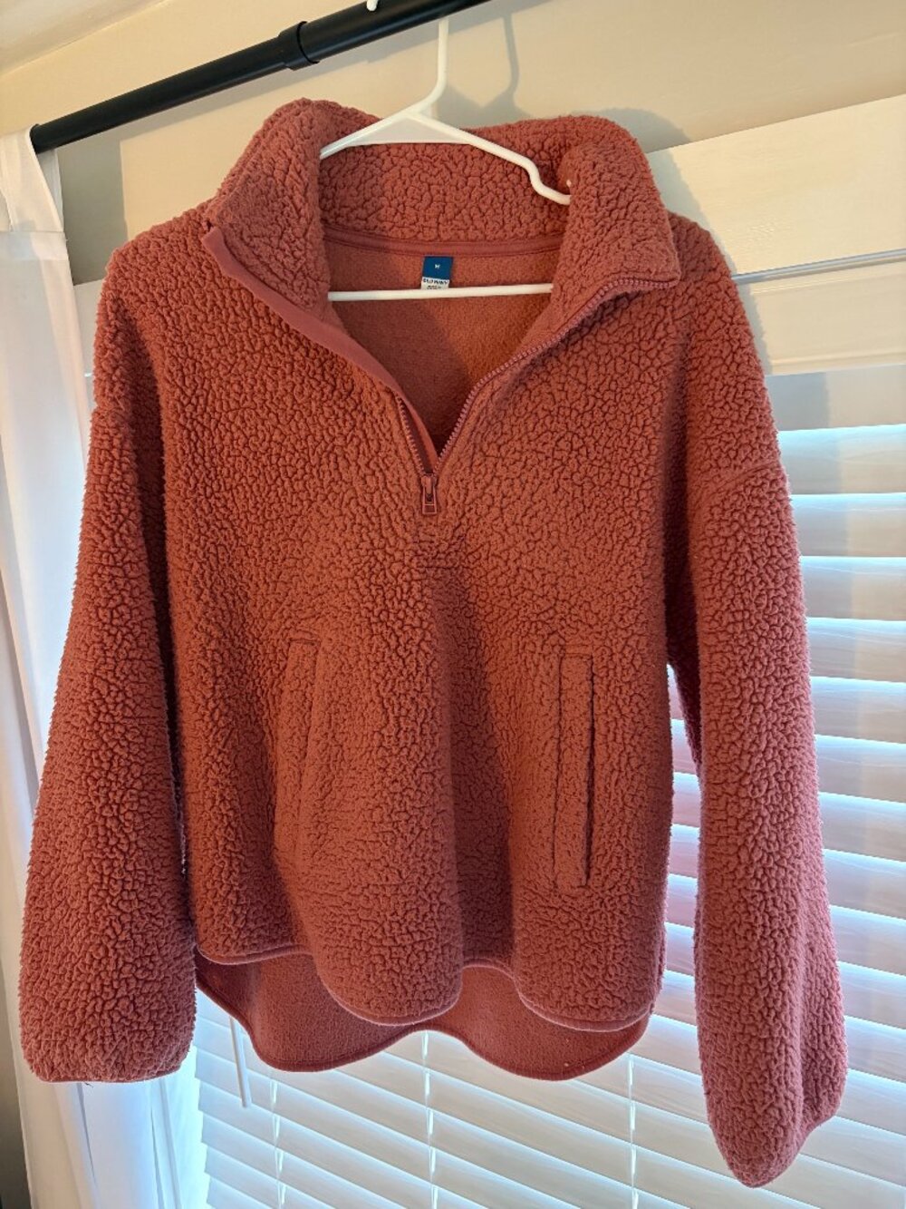 Old Navy Cozy Sherpa Quarter-Zip Pullover Sweater - Mauve Pink (M)